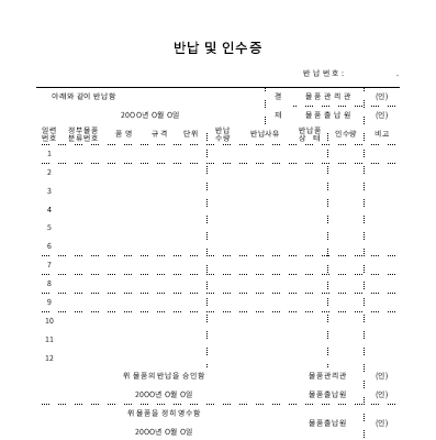 반납 및 인수증 반납 및 인수증